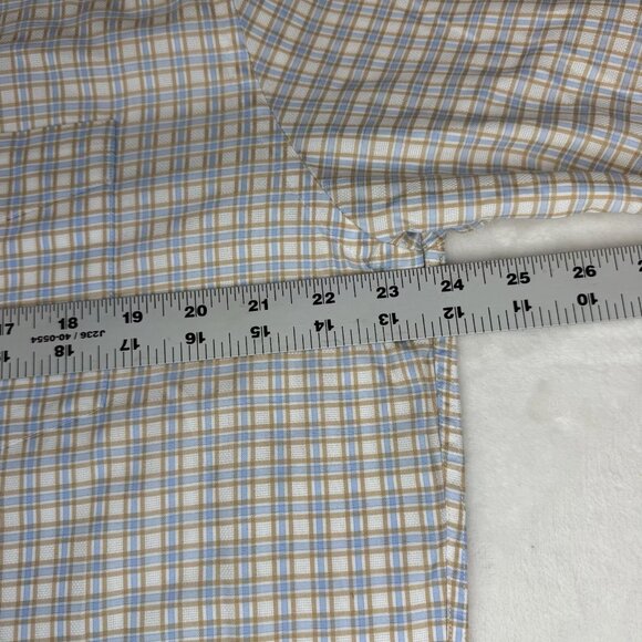 Faconnable Dress Shirt Mens L Blue Tan Checked Long Sleeve Button Up - Picture 7 of 10